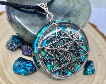 Pendentif Merkaba Shungite Orgonite - Générateur d'Orgone - Orgonite authentique - 5G - Collier de protection EMF - Shungite - Graines d'étoiles - Boho