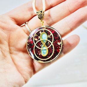 Vesica Piscis Infinity Rose Orgonite Pendant Orgone Generator Divine Feminine Christ Consciousness Turquoise Rose Priestess image 1