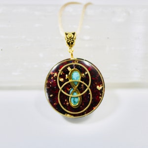 Vesica Piscis Infinity Rose Orgonite Pendant Orgone Generator Divine Feminine Christ Consciousness Turquoise Rose Priestess image 4