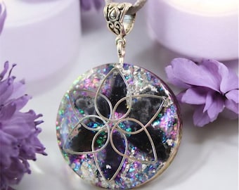 Iolite Flower Orgonite Pendant | Psychic Activation | Third Eye Necklace | Spiritual Awakening | Energy Alignment | EMF Protection Necklace