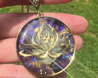 Labradoriet Amethist Lotus | Paranormale bescherming | Intuïtie | Energieschild | Spiritueel ontwaken | Hoger bewustzijn | EMV-bescherming:
