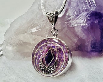 Amethyst Violet Flame Orgonite Pendant - Orgone Generator- Authentic Orgonite - ORMUS - 5G EMF Protection Necklace - Divine Feminine - Boho