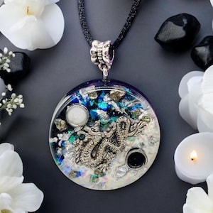 Dragon Yin Yang Orgonite Pendant | Dreamwork Balance | EMF Protection | White Jade | Black Tourmaline |  Crystal Healing | Energy Pendant