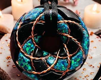 Quantum Opal Light Spirals Rodin Coil Torus Orgonite Pendant | Copper Wire Wrapped | Energy Protection | Sacred Geometry | EMF Protection