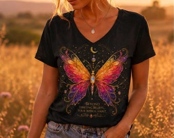 Butterfly Shirt | Celestial Butterfly Tee | Moon Phase Shirt | Spiritual Butterfly Gift | Beyond Limiting Beliefs | Boho shirt