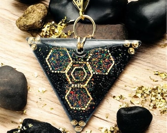 Rainbow Fire HexaSheild Orgonite Pendant | EMF Protection | Rainbow Opal Inlay | Sacred Geometry | Energy Tool | Spiritual Protection