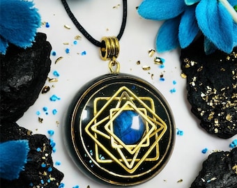 Collar con colgante de orgonita para conexión a tierra / Protección con cristal de labradorita / Escudo contra campos electromagnéticos / Joyería de protección psíquica / Talismán de sanación energética