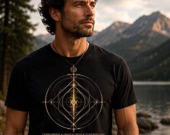 Divine Masculine Energy | Magdalene | Grail Guardian | Geometry Shirt | Protect What Is Sacred | Gold Mandala Tee | Spiritual Gift for Him