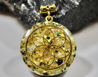 Seed of Life Citrine Orgonite Pendant  - Orgone Generator - Gold ORMUS - 5G - EMF Protection Necklace - Shungite - Authentic Orgonite - Boho