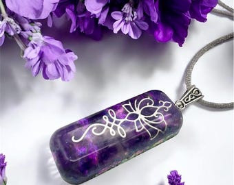 Violet Lotus Amethyst Ascension Orgonite Pendant | Crystal Healing Necklace | Spiritual Protection Amulet | Violet Flame Energy Tool