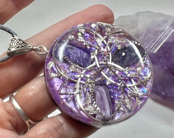 Angelic Charoite Orgonite Pendant - Orgone Generator - Authentic Orgonite - 5G - EMF Protection Necklace - Shungite - Starseed - Boho