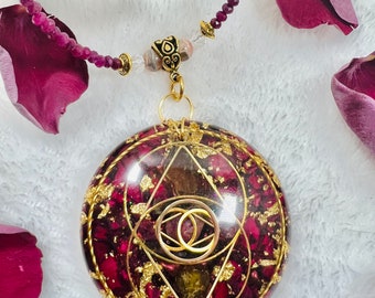 MARY MAGDALENE Orgonite Pendant - Orgone Generator - Divine Feminine - Christ Consciousness - Divine Sophia - Rose - Rubies - Priestess