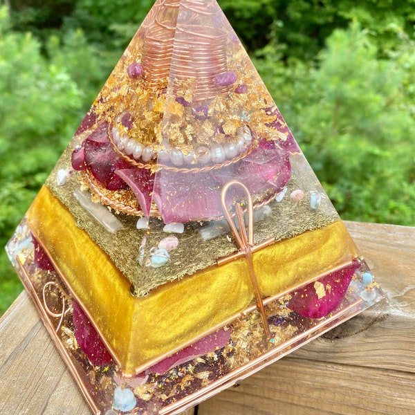 MARY MAGDALENE Large orgonite pyramid - Orgone Generator - divine feminine - healing - christ consciousness - Divine Sophia - Rose - Rubies