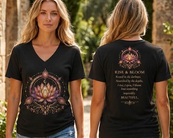 Lotus Flower Shirt | Lotus Mandala V Neck Tee | Sacred Geometry Shirt | Spiritual Meditation Shirt | Floral Yoga Gift