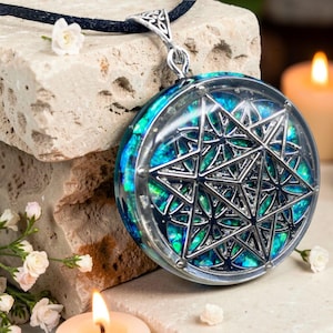 Stardust Merkaba | Sacred Geometry Protection Pendant | Flower of Life | Lightbody Activation | EMF Protection | Energy Talisman