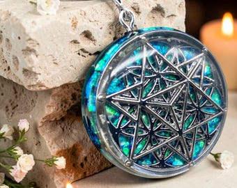 Stardust Merkaba | Beschermhanger Heilige Geometrie | Levensbloem | Lichtlichaamactivering | EMV-bescherming | Energie talisman