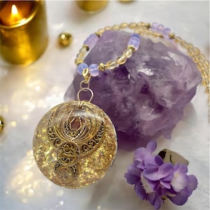 Violet Flame Golden Chalice Powerful Orgonite Pendant, Crystal Healing, Energy Pendant, Spiritual Protection, EMF Protection Necklace