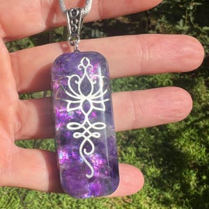 Violet Lotus Amethyst Ascension Orgonite Pendant | Crystal Healing Necklace | Spiritual Protection Amulet | Violet Flame Energy Tool