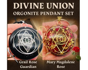 Divine Union Orgonite Pendant Set | Mary Magdalene and Guardian of the Grail Rose | Sacred Feminine & Masculine | EMF protection | Spiritual