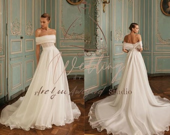 Einzigartiges luxuriöses Korsett A-Line Off-Shoulder Brautkleid | Weißes Geschwollenes A-Line Brautkleid, Opulente Brautkleid, Hochzeitskleid nach Maß
