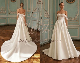 Luxuriöse Korsett A-Line Blumenspitze Off-Shoulder Brautkleid - Zeitloses Modernes Prinzessin Brautkleid, Maßgeschneidertes Brautkleid