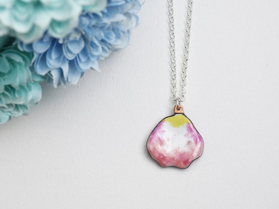 Enamel Pendant Necklace, Silver Droplet Necklace, Glass Necklace Mount Fuji C percent Handmade Jewelry
