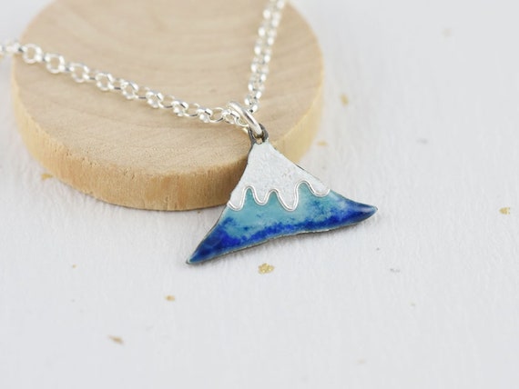 Enamel Pendant Necklace, Silver Droplet Necklace, Glass Necklace Mount Fuji C percent Handmade Jewelry