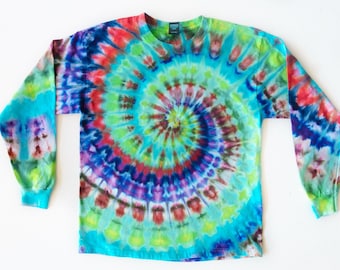 UNISEX / Mens Tie Dyed Shirt -  Iced Dyed, Long Sleeve Tie Dye - LARGE