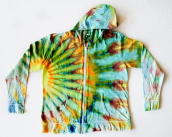 Women’s Slub Knit Hoodie, Tie Dye Hoodie, Tie Dye Zip-Front Hoodie,  XLARGE