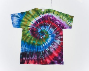 BOYS Toddler/Child  - Tie Dyed Shirt - Ice Dyed - Spiral in Blues, Purples and Green - MEDIUM