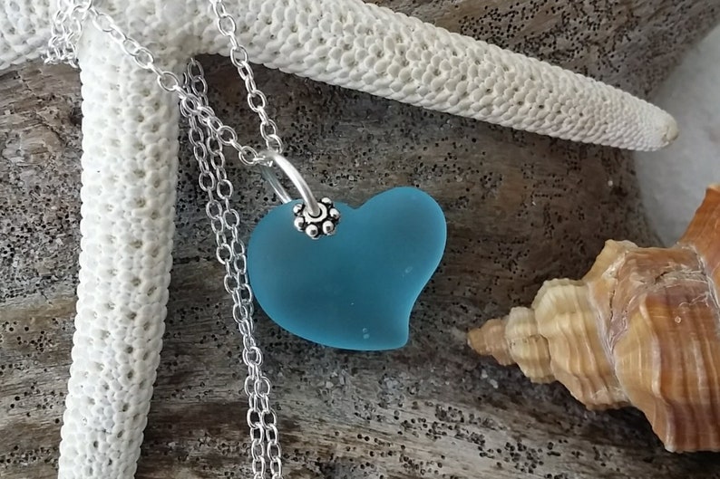 Heart of the Sea Turquoise Bay Blue sea glass necklace hand made