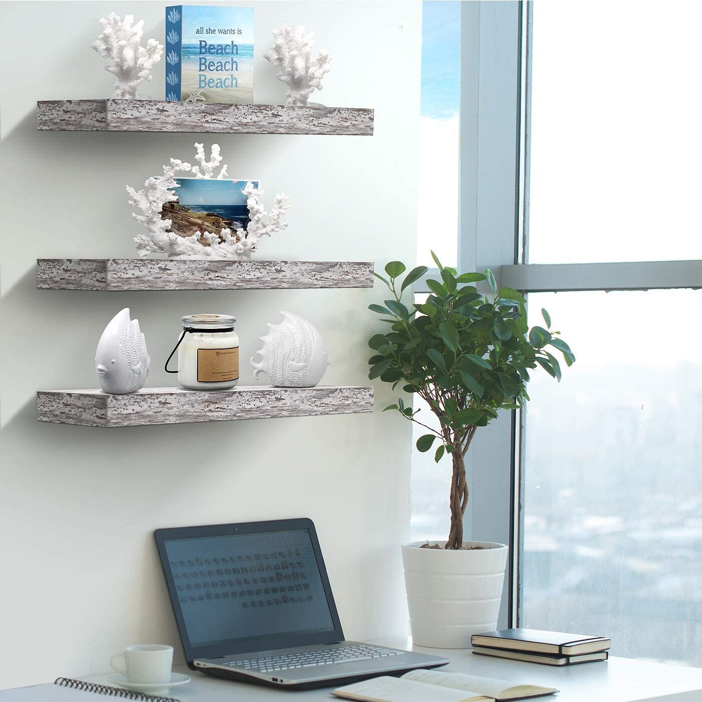 Floating Shelf Set Rustic Wood Coastal Beach Style Wall Etsy