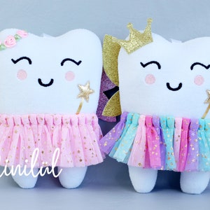 RAINBOW Tooth Fairy Pillow : with crown , personalized image 1