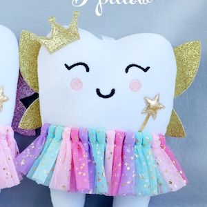 RAINBOW Tooth Fairy Pillow : with crown , personalized RAINBOW (B version)