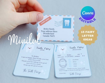 Mini Tooth Fairy letter BOY and receipt with envelope, Printable, Instant Download and fully editable tooth fairy set