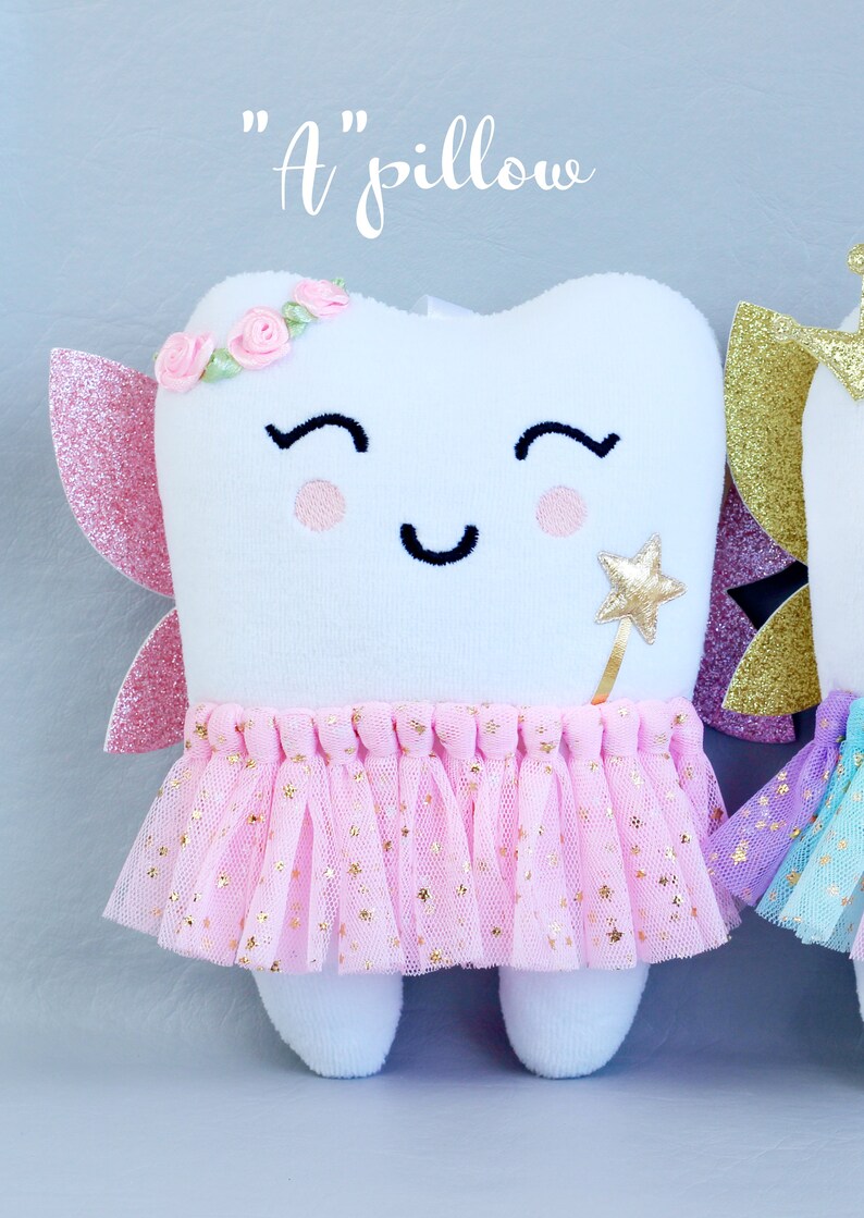 RAINBOW Tooth Fairy Pillow : with crown , personalized ONE color (like "A")