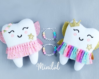 RAINBOW Tooth Fairy Pillow :) with crown , personalized