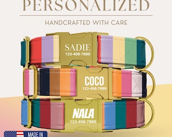 Collar para perro a rayas personalizado, ajustable, hecho a mano, accesorio para mascotas fabricado en EE. UU.