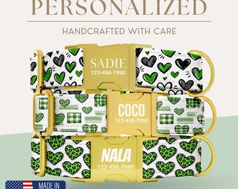 Collar de perro con estampado de corazón personalizado, regalo de San Valentín, hecho a mano, collar de perro de San Valentín, regalo de San Valentín para perros, collar de perro de San Patricio