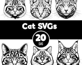 Cat SVG, Cat Heads SVG Bundle, Cat Face Silhouette Cut Files, Kitten Head Clipart, Cricut SVG, Laser Cut Cat Design