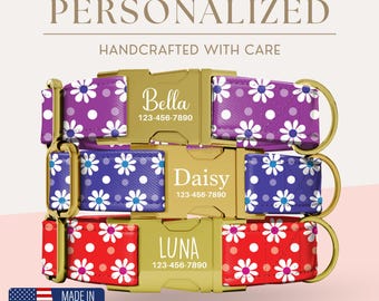 Collar para perrita Daisy, collar personalizado con nombre, collares personalizados para perritas, bonitos, ajustables y resistentes, tallas pequeña a extragrande.