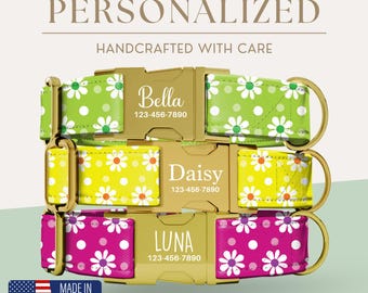 Collar para perrita Daisy, collar personalizado con nombre, collares personalizados para perritas, bonitos, ajustables y resistentes, tallas pequeña a extragrande.