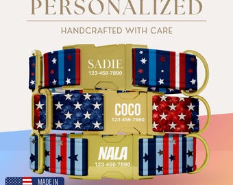 Collares personalizados para perros, collares para el 4 de julio, collares patrióticos para el Día de la Independencia, accesorios para mascotas con la bandera de EE. UU.