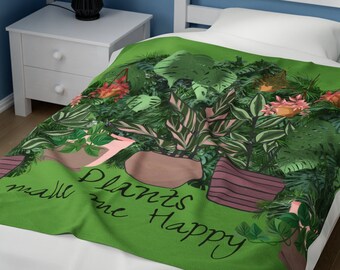 Plant Blanket Houseplant Plush Blanket, Plant Gift for Plant Lover, Velveteen Plush Blanket Plant Mom Plant Dad Plant Lady Gift Blanket