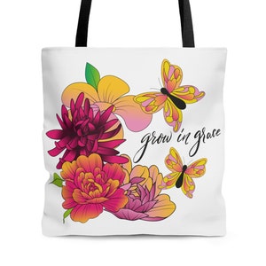 Tote Bag Christian Tote, Bible Tote Bag, Christian Gift, Religious Gift, Faith Tote Bag, Gift for Mom, Bible Saying Tote Bag, Flower Tote