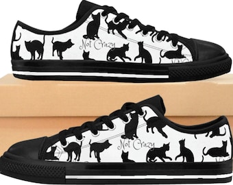 Cat Shoes Women Black Cat Sneakers Cat Mom Shoes Crazy Cat Lady Shoes Gift Idea Cat Lover Tennis Shoes Teen Girl Shoes Animal