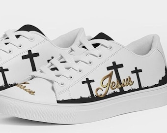 Christian Shoes, Jesus Women Sneakers, Sale, Faith Tennis Shoes, Faux Leather, Religious Shoes, Christian Teen Girl, Christian Gift