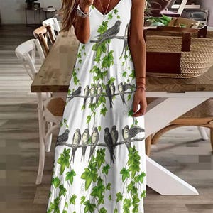 Bird Dress Nature Sling Dress Ankle Long Dress Gift for Her Bird Watcher Teen Girl Dress Summer Bird Lover Womens Gift Bird Lady Birders