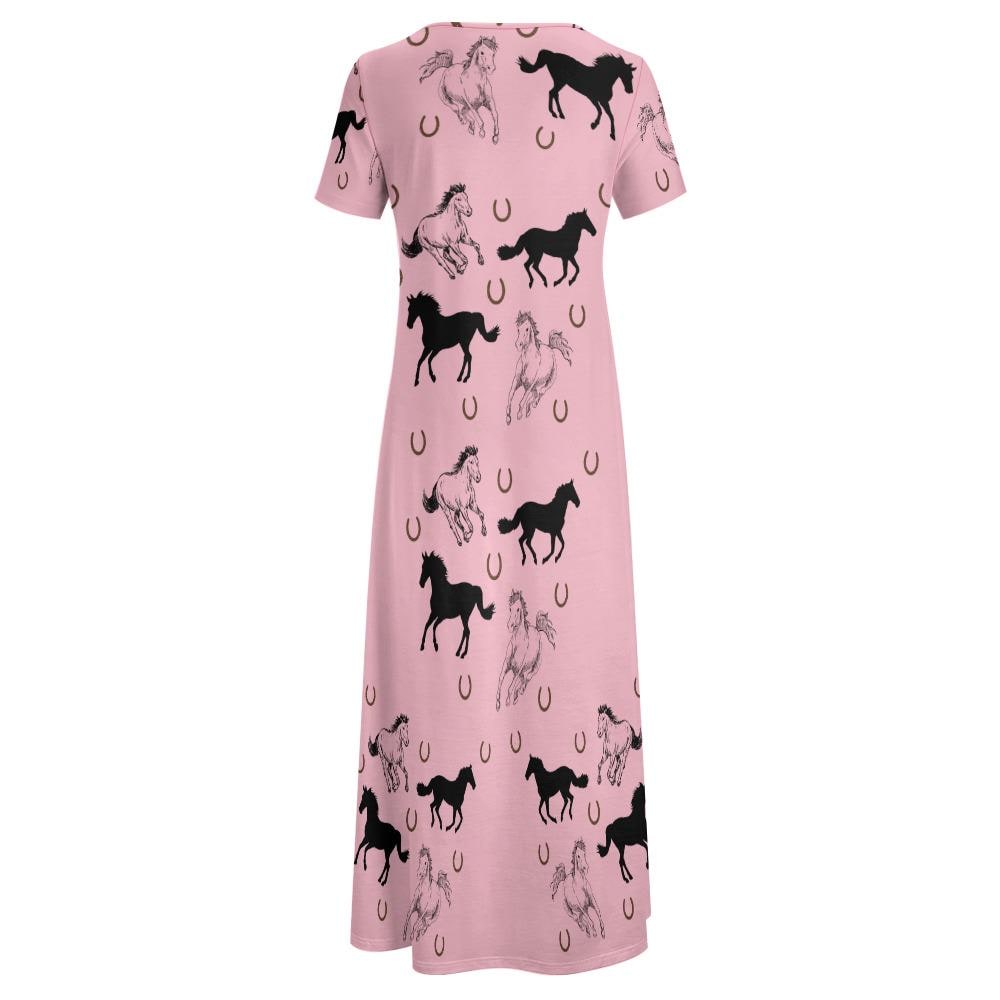 strapless open back dress Girls Pink Dress With Flying Horse Print