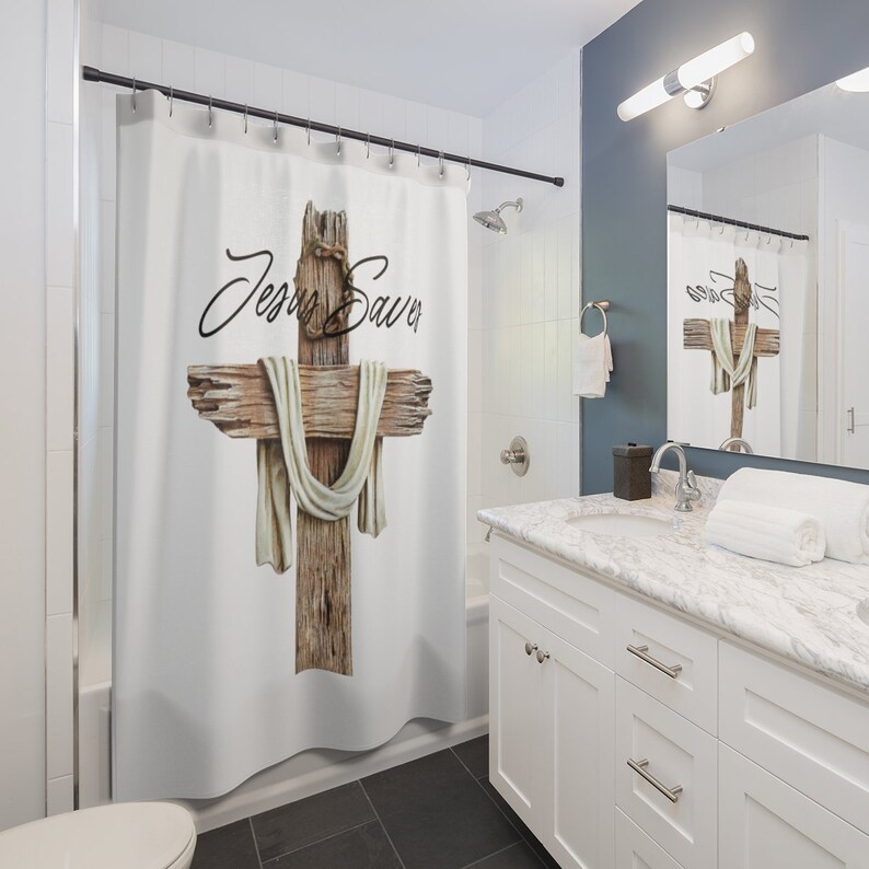 Jesus Shower Curtain Christian Shower Curtain Faith Bath Decor Bible